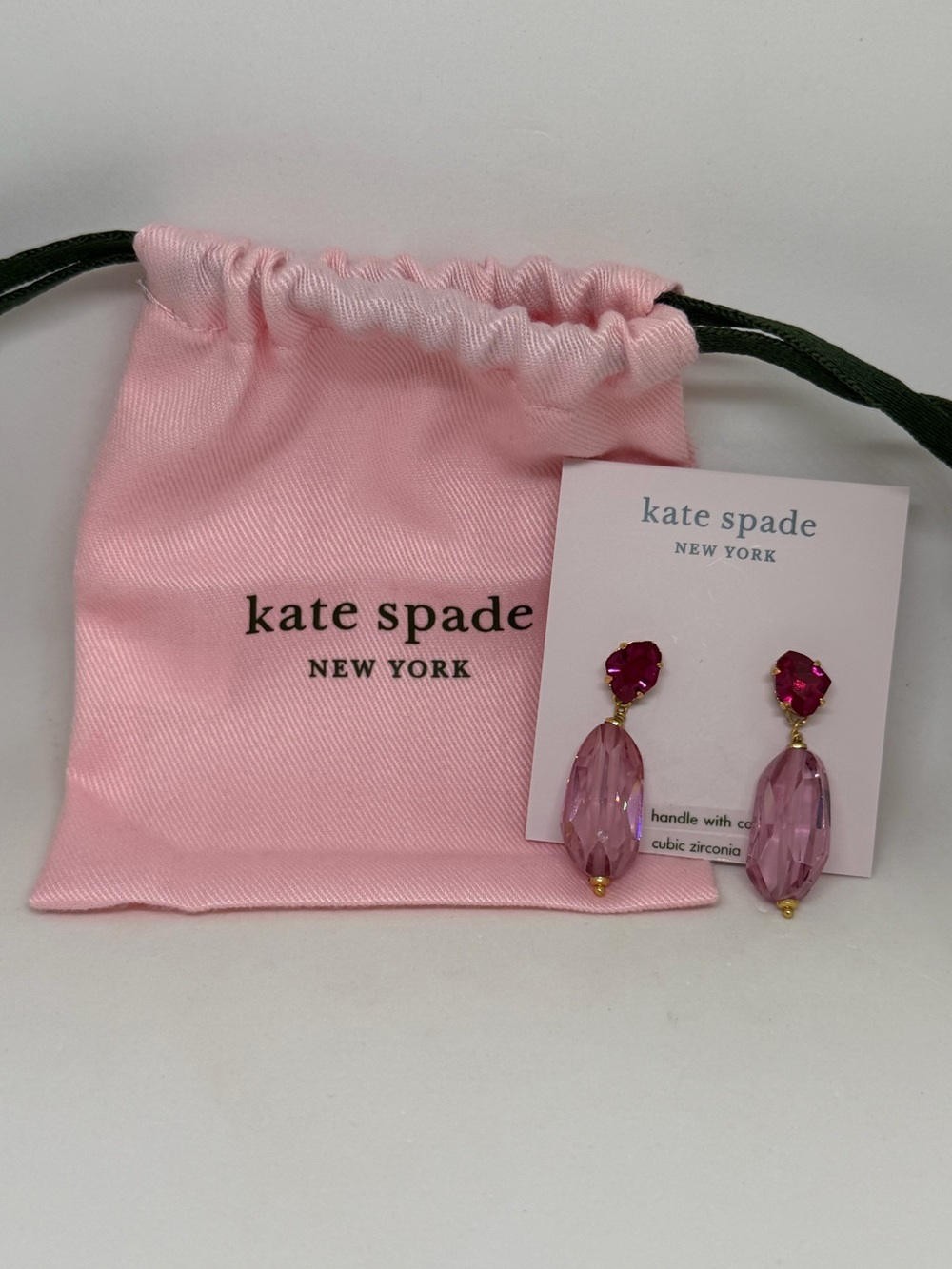 *Defect* New Kate Spade Treasure Trove Drop Earrings Pink Gold Blush Multi Pouch